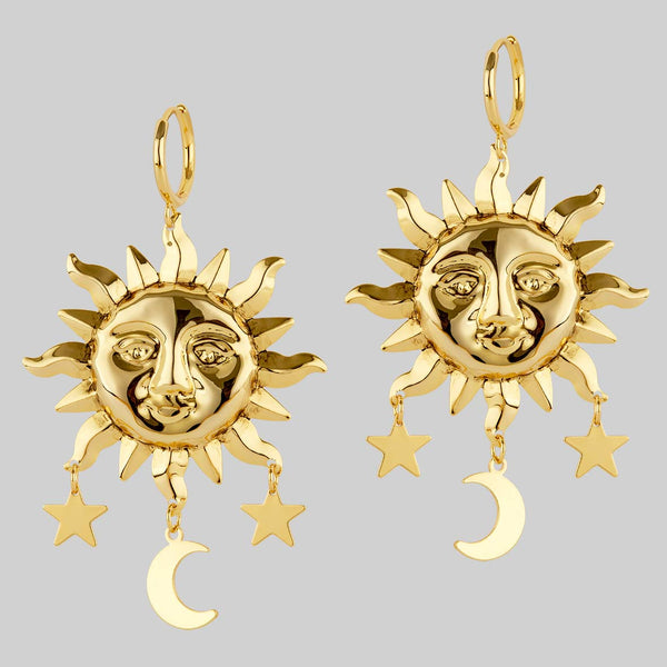 Helios. Sun & Moon Dream Catcher Hoop Earrings - Gold – Regalrose