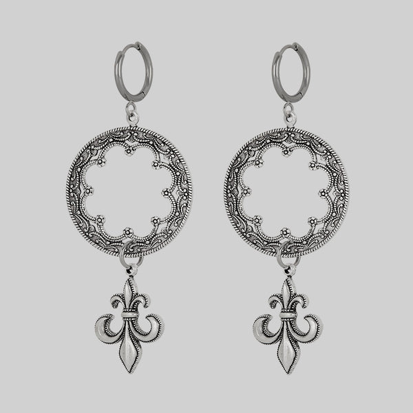 Sterling orders Silver hand forged, die struck compass rose w Fleur de lis earrings