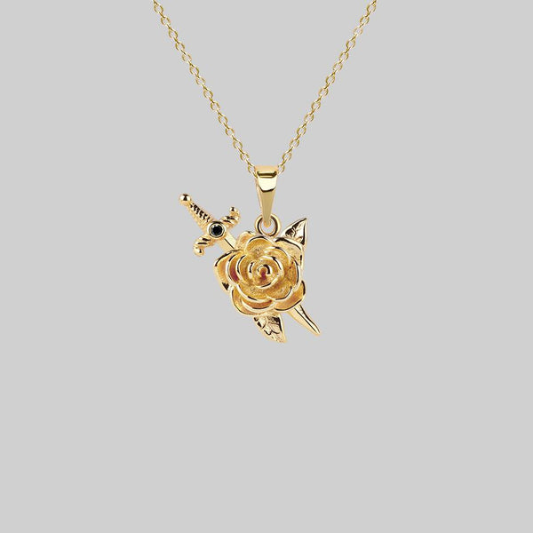 RHAPSODY. Dagger Through Rose Necklace Gold