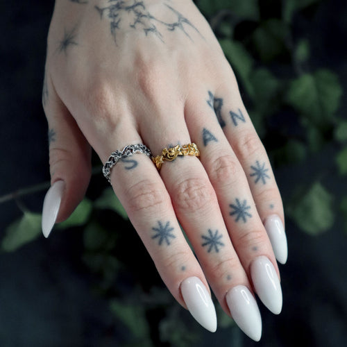 VOID. Spiked Black Glass Heart Ring - Gold