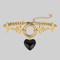 black glass heart medieval choker gold