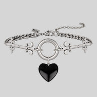 black glass heart medieval choker silver