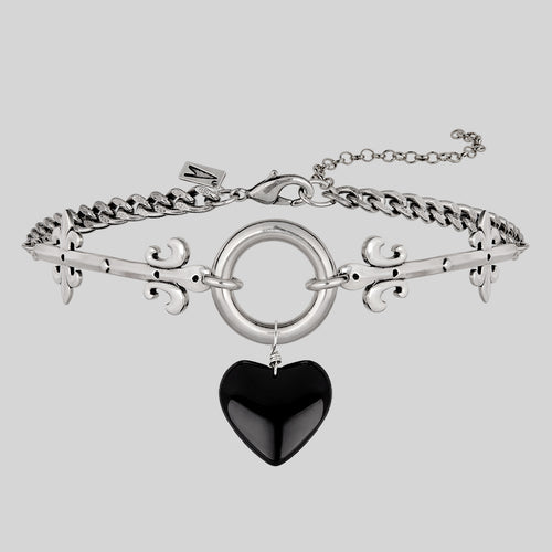 ARMOURED HEART. Black Glass Heart Hinged Choker - Gold