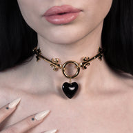 black glass heart medieval choker gold