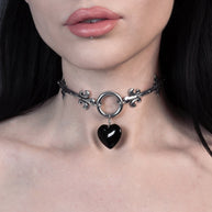 black glass heart medieval choker silver