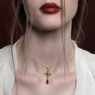 gold fleur-de-lis red glass garnet cross collar