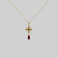 CRIMSON. Fleur de Lis Garnet Collar - Gold