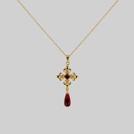 CRIMSON. Fleur de Lis Garnet Collar - Gold