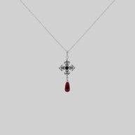 silver fleur-de-lis red glass garnet cross collar