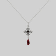 silver fleur-de-lis red glass garnet cross collar