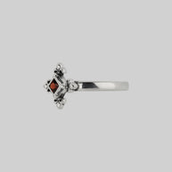 silver medieval fleur-de-lis garnet ring