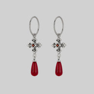 medieval cross garnet hoop earrings