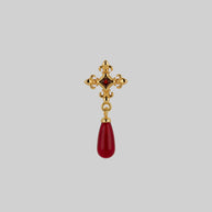 gold medieval cross red glass garnet stud earring