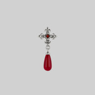 silver medieval cross garnet stud earring