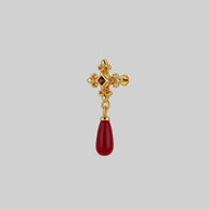 gold medieval cross red glass garnet stud earring