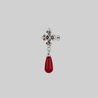 silver medieval cross garnet stud earring