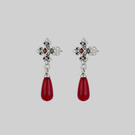 silver medieval cross garnet stud earrings