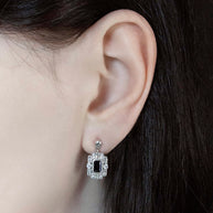 skull black spinel statement silver earrings