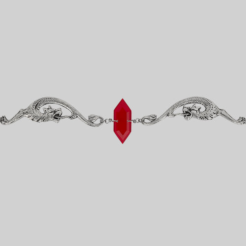 DRAKE. Red Glass Dragon Ring - Silver