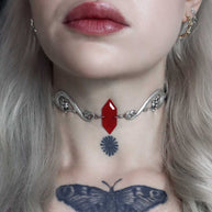 red glass dragon choker silver