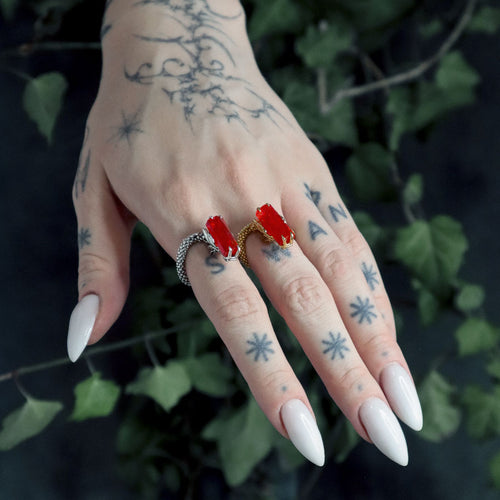 VOID. Spiked Black Glass Heart Ring - Gold