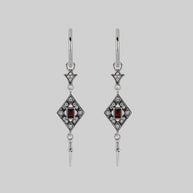 gatsby garnet and sword hoop silver earrings