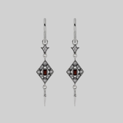 DECO. Skull & Black Spinel Statement Earrings - Silver