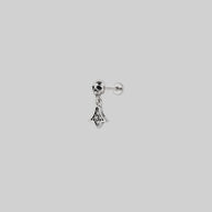 skull and fan drop stud silver earring 