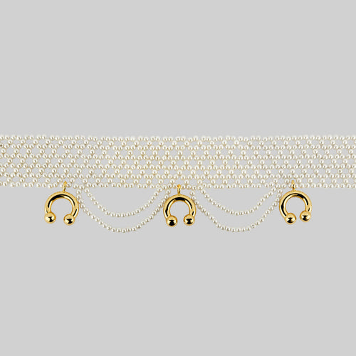 VALOUR. Double Chain Pearl Drop Choker - Gold