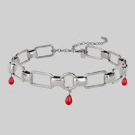 silver chunky chain choker with red drops