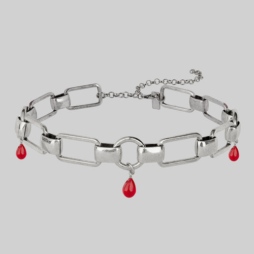 RELISH. Medieval Red Glass Droplet Necklace - Silver