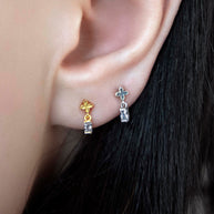 tiny cross and cubic zirconia stud earrings gold