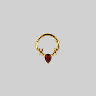 detailed garnet drop septum daith forward helix gold clicker ring