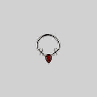 silver and garnet septum helix daith clicker ring