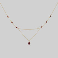 Red droplet necklace with beaded chain