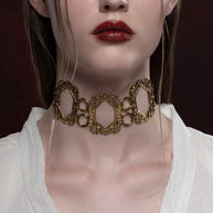 gold gothic caged frame choker necklace