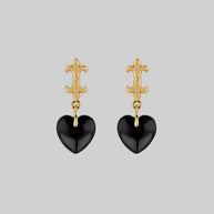 gothic Black Glass Heart Drop Earrings gold