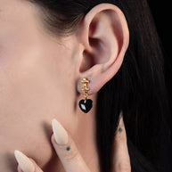 gothic Black Glass Heart Drop Earrings gold