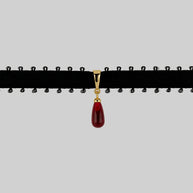 gold red glass droplet satin ribbon choker