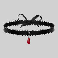 black satin ribbon choker with red drop