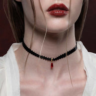 black satin ribbon choker with red glass drop