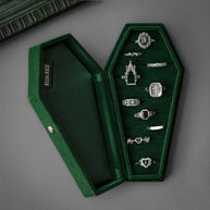 green velvet coffin ring case silver