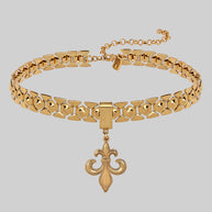 medieval style gold chunky choker with fleur de lis pendant