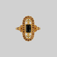 CZ statement ring with onyx and fleur de lis