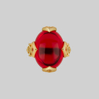 gold vampesque gothic fleur-de-lis red stone ring