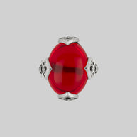 silver vampesque gothic fleur-de-lis red glass ring