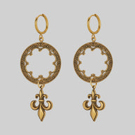 gold gothic detailed fleur-de-lis statement earrings