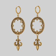 gold gothic statement earrings with fleur de lis