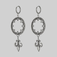 lightweight gothic detailed statement earrings with fleur de lis silver