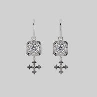 silver gothic cubic zirconia cluster hoop earrings